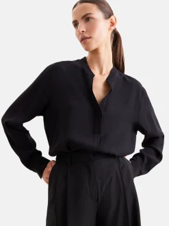 Seidensticker Damen Stehkragenbluse - Regular Fit in schwarz