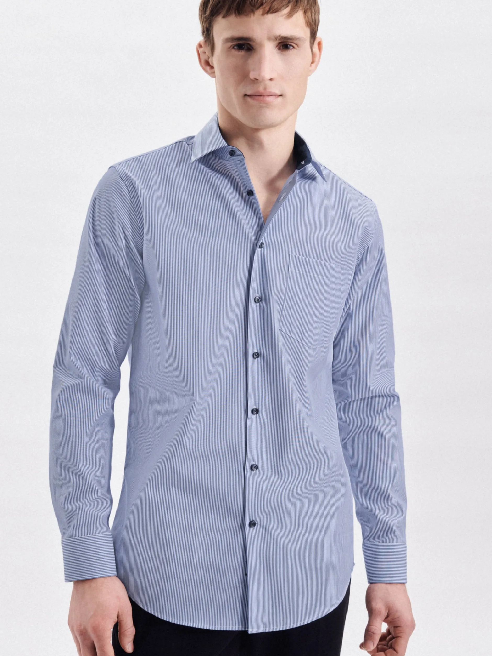 Seidensticker Herren Business Hemd - Regular Fit in blau weiß
