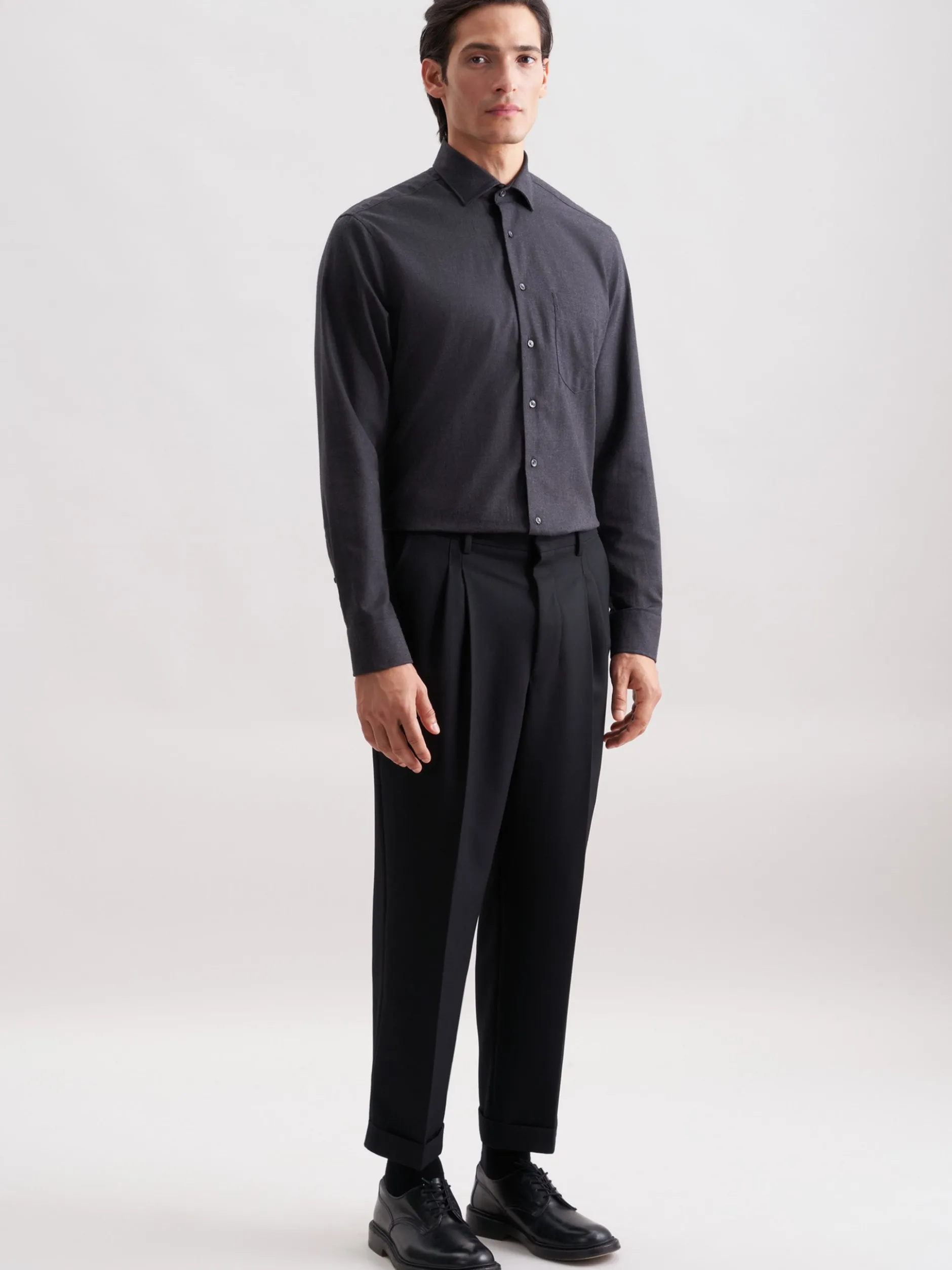 Seidensticker Herren Flanellhemd - Regular Fit in grau