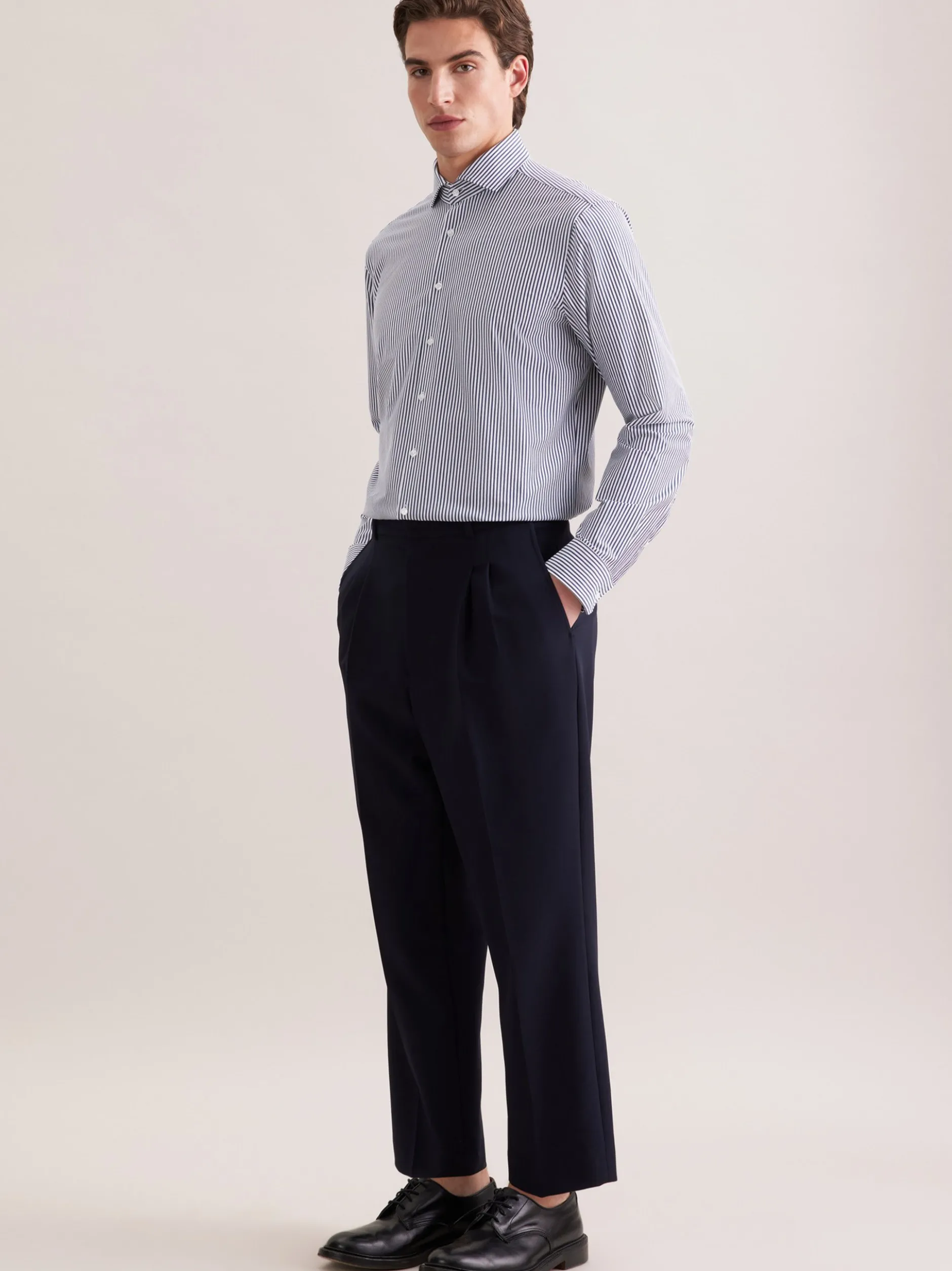 Seidensticker Herren Jerseyhemd - Regular Fit in marine weiß