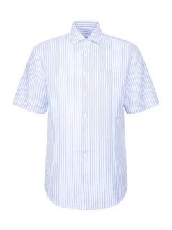 Seidensticker Herren Leinenhemd - Regular Fit in blau weiß