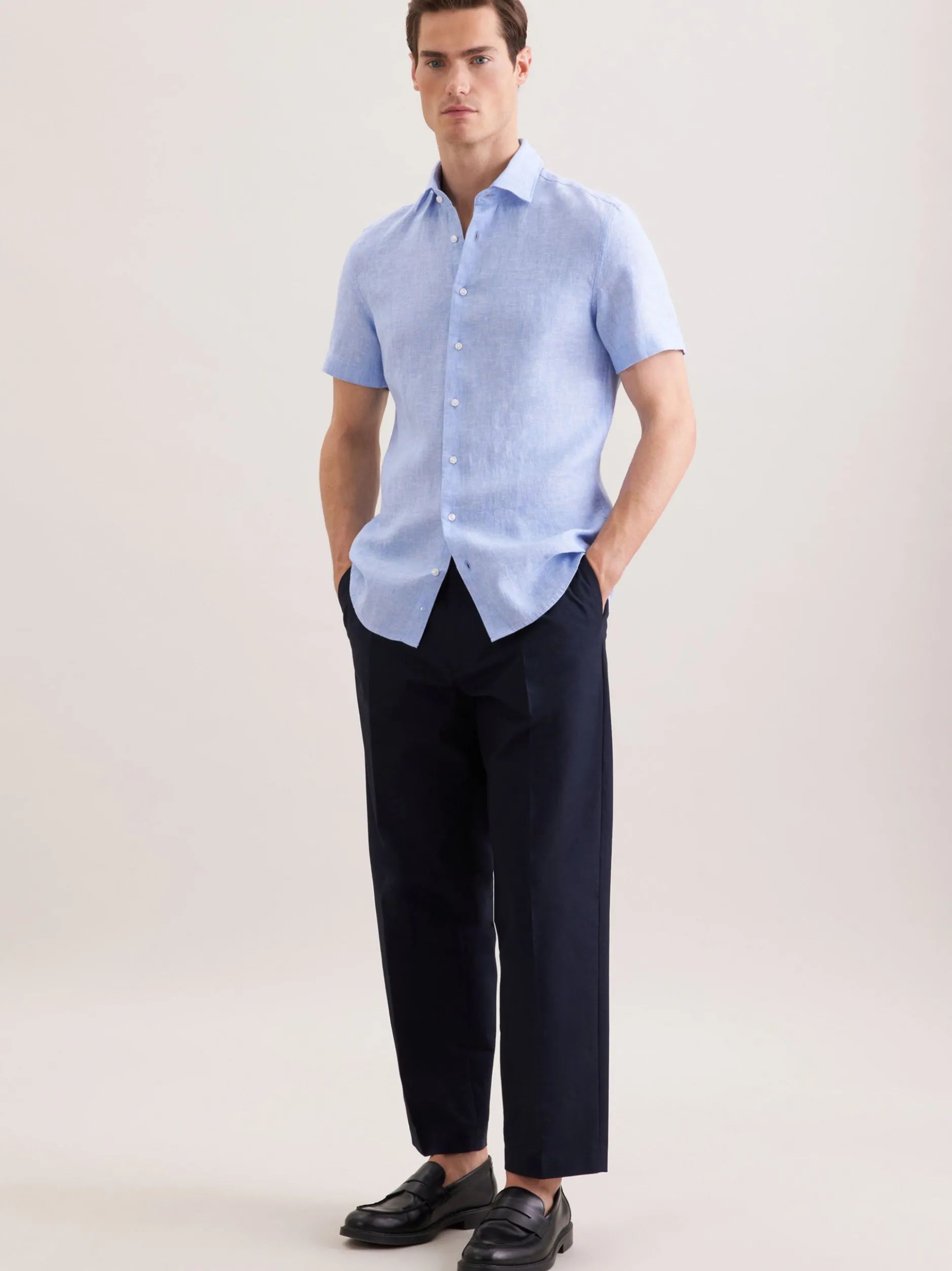 Seidensticker Herren Leinenhemd - Shaped Fit in blau