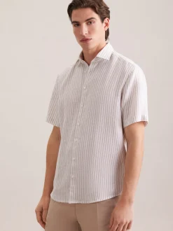 Seidensticker Herren Leinenhemd - Regular Fit in beige weiß
