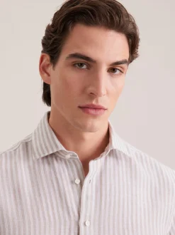 Seidensticker Herren Leinenhemd - Regular Fit in beige weiß
