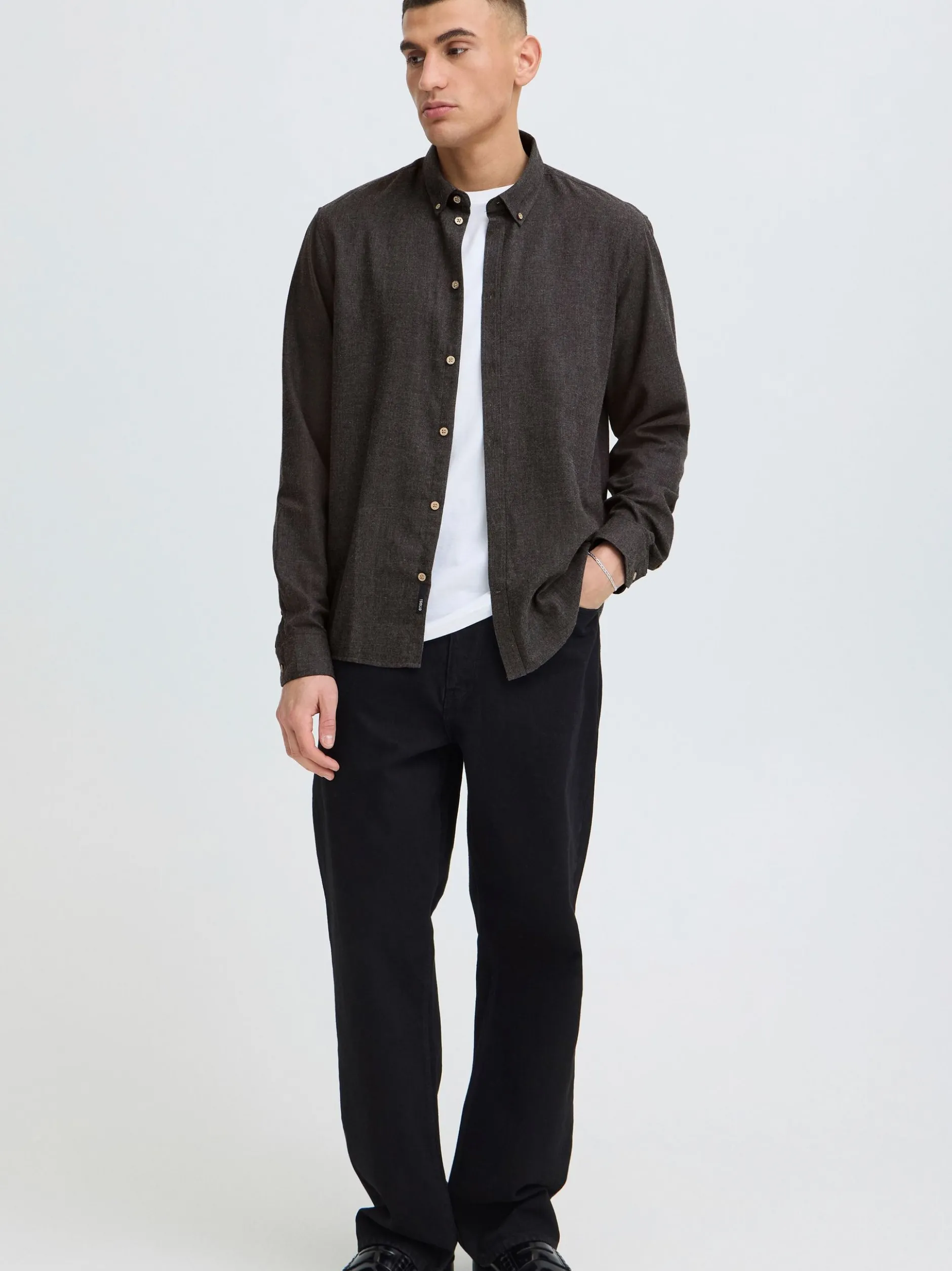 Solid Herren Langarmhemd - SDPepe in schwarz
