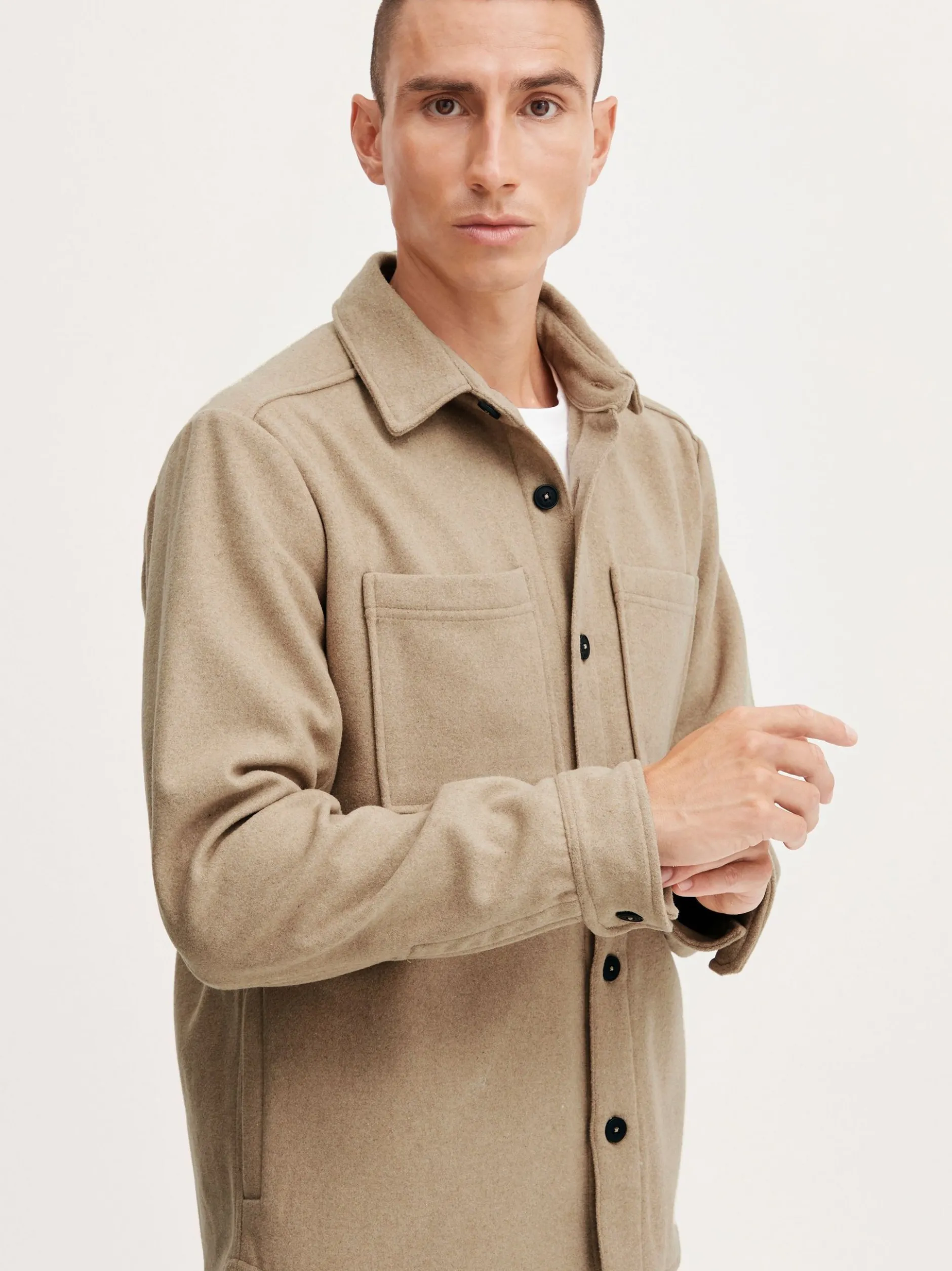 Solid Herren Langarmhemd - SDTam in beige