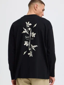 Solid Herren Langarmshirt - SDAmon Oversized in schwarz
