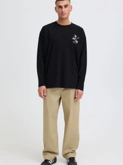 Solid Herren Langarmshirt - SDAmon Oversized in schwarz