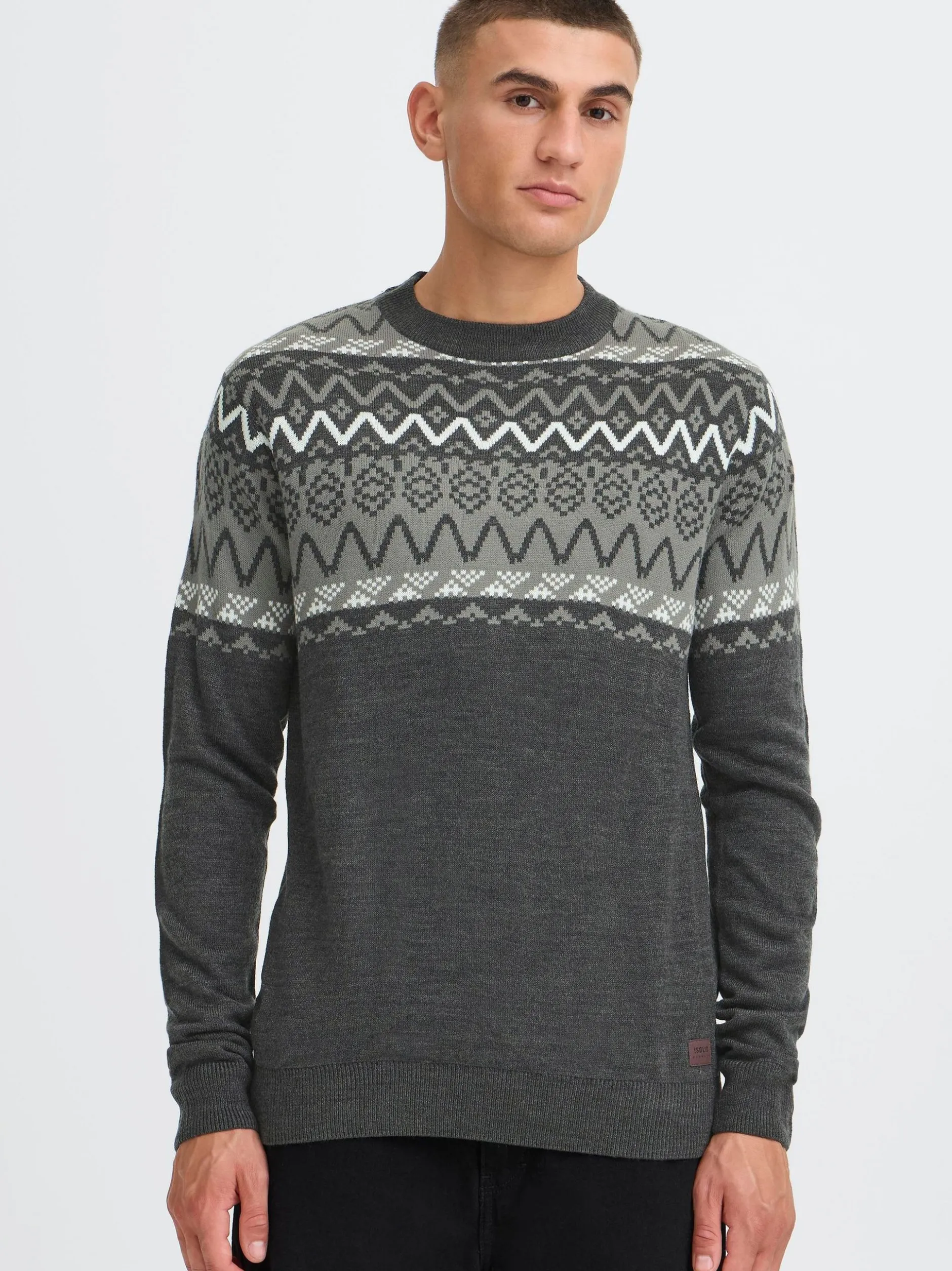 Solid Herren Strickpullover - SDEllis in grau
