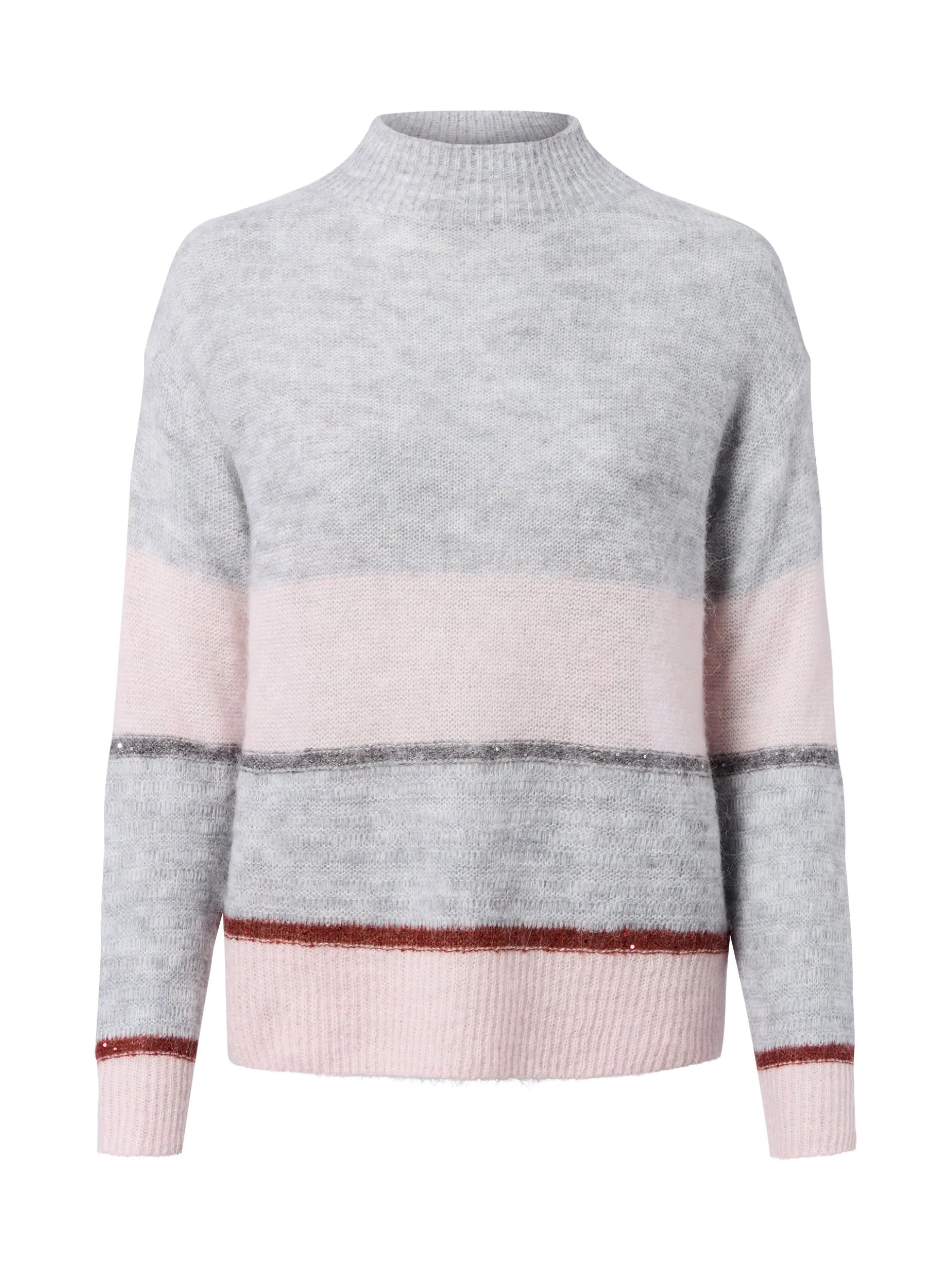 s.Oliver BLACK LABEL Damen Strickpullover mit Alpaka-Anteil in hellgrau rosa