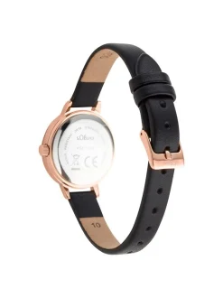 s.Oliver Damen Armbanduhr - Petite Time in schwarz