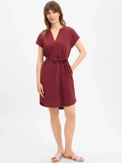 s.Oliver Damen Kleid mit Leinenanteil in bordeaux