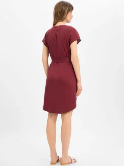 s.Oliver Damen Kleid mit Leinenanteil in bordeaux