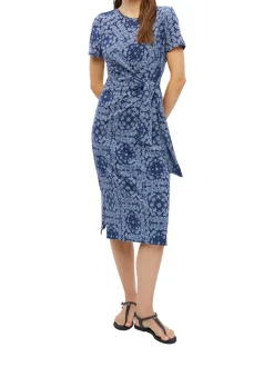 s.Oliver Damen Midikleid in indigo - Ärmel: kurzarm