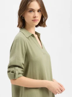 s.Oliver Damen Midikleid mit Leinen in oliv