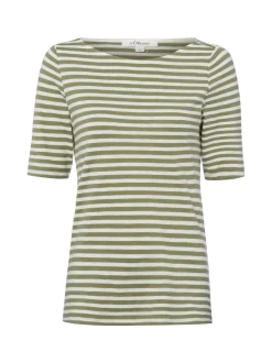 s.Oliver Damen T-Shirt in oliv weiß - Ausschnitt: U-Boot