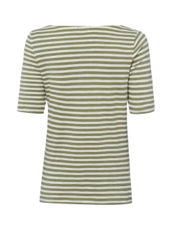 s.Oliver Damen T-Shirt in oliv weiß - Ausschnitt: U-Boot