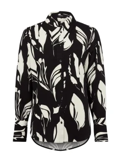 Someday Damen Hemdlbuse mit Leinen-Anteil - Zerlian floral in schwarz weiß