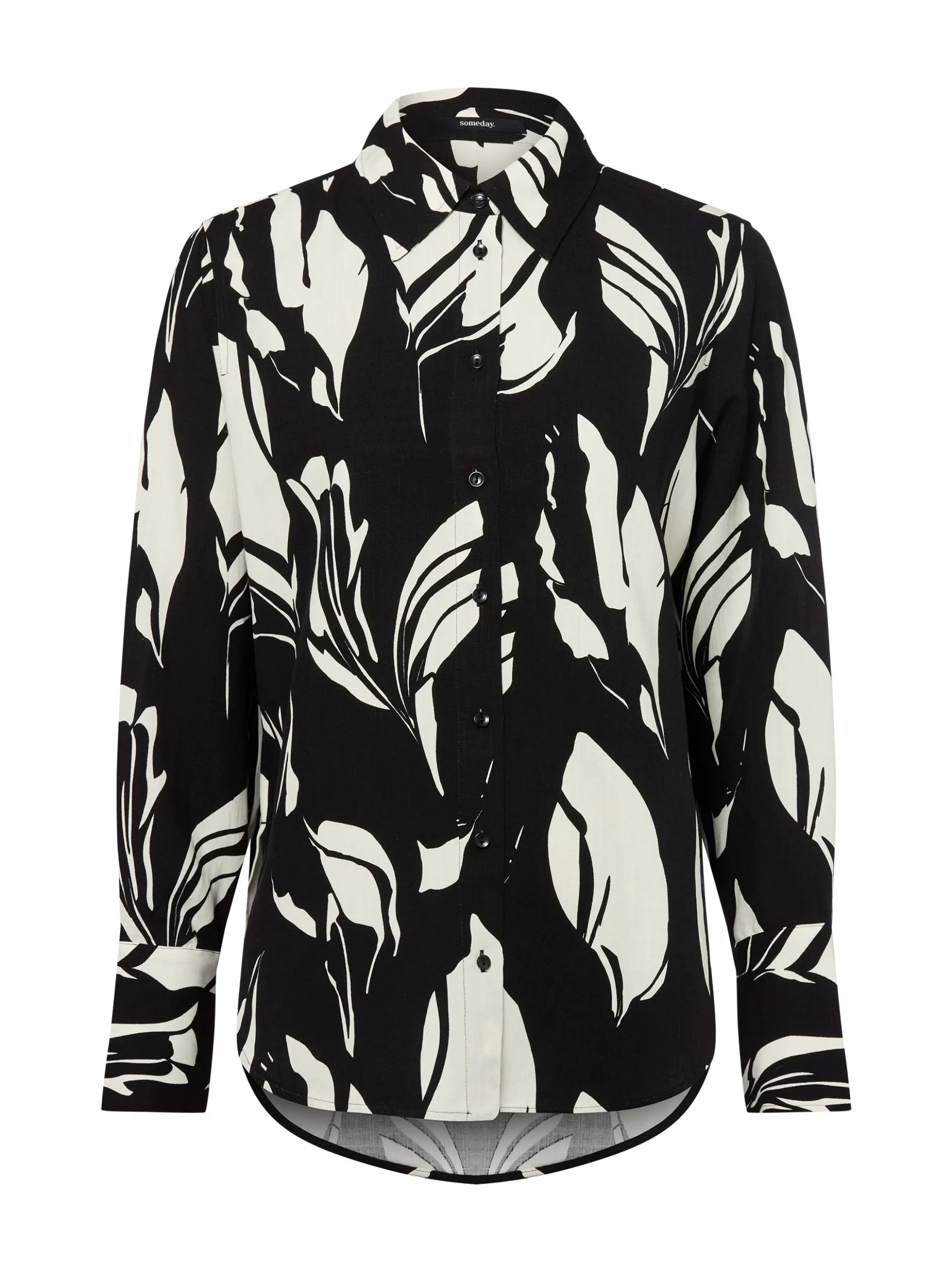 Someday Damen Hemdlbuse mit Leinen-Anteil - Zerlian floral in schwarz weiß