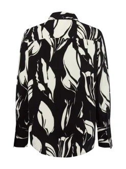 Someday Damen Hemdlbuse mit Leinen-Anteil - Zerlian floral in schwarz weiß