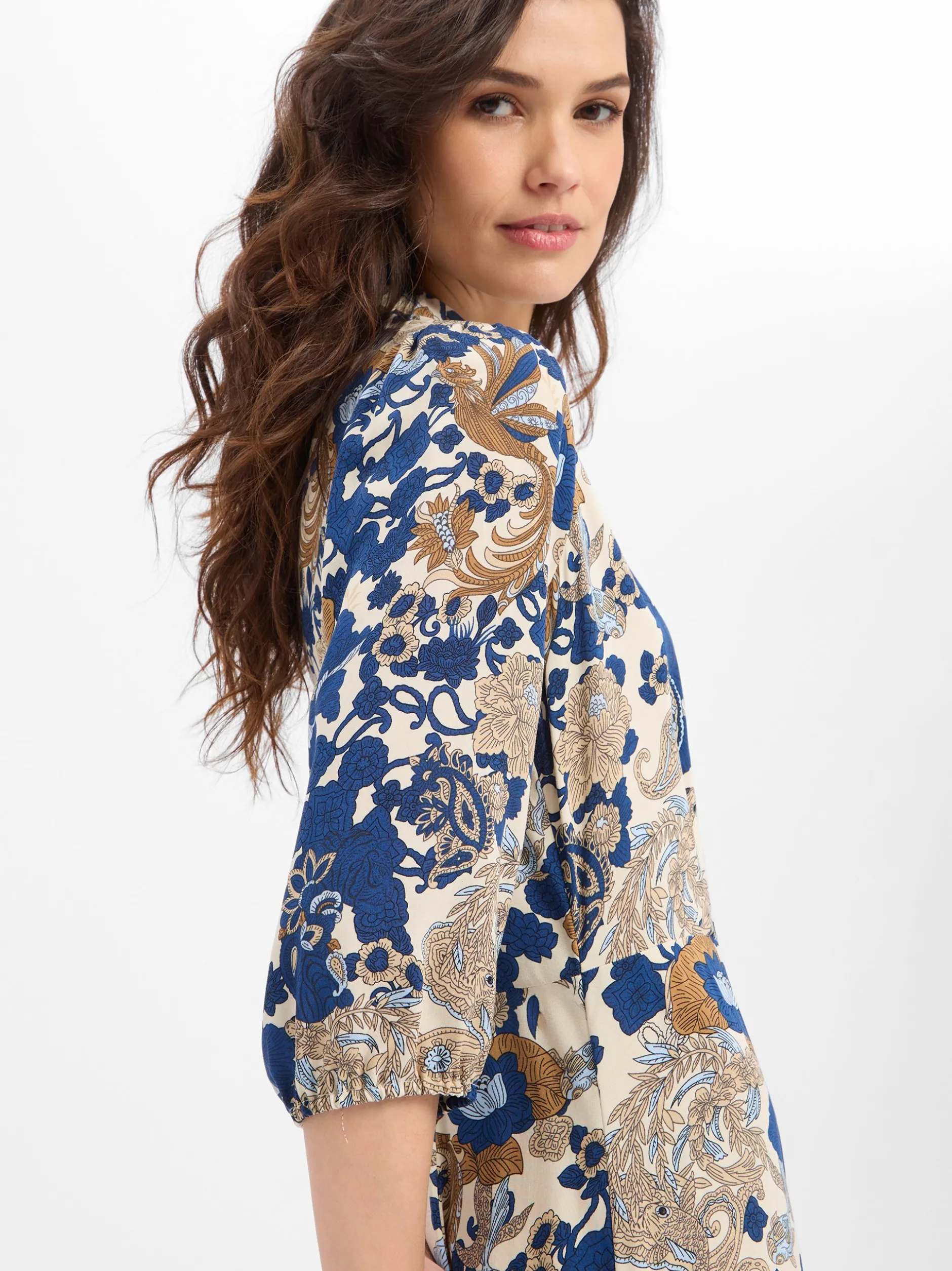soyaconcept® Damen Kleid in blau beige - Ärmel: Halbarm