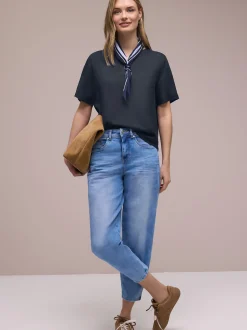 Street One Damen Blusenshirt in marine - Ärmel: kurzarm