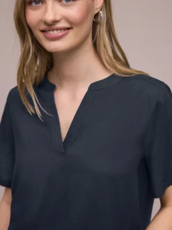 Street One Damen Blusenshirt in marine - Ärmel: kurzarm