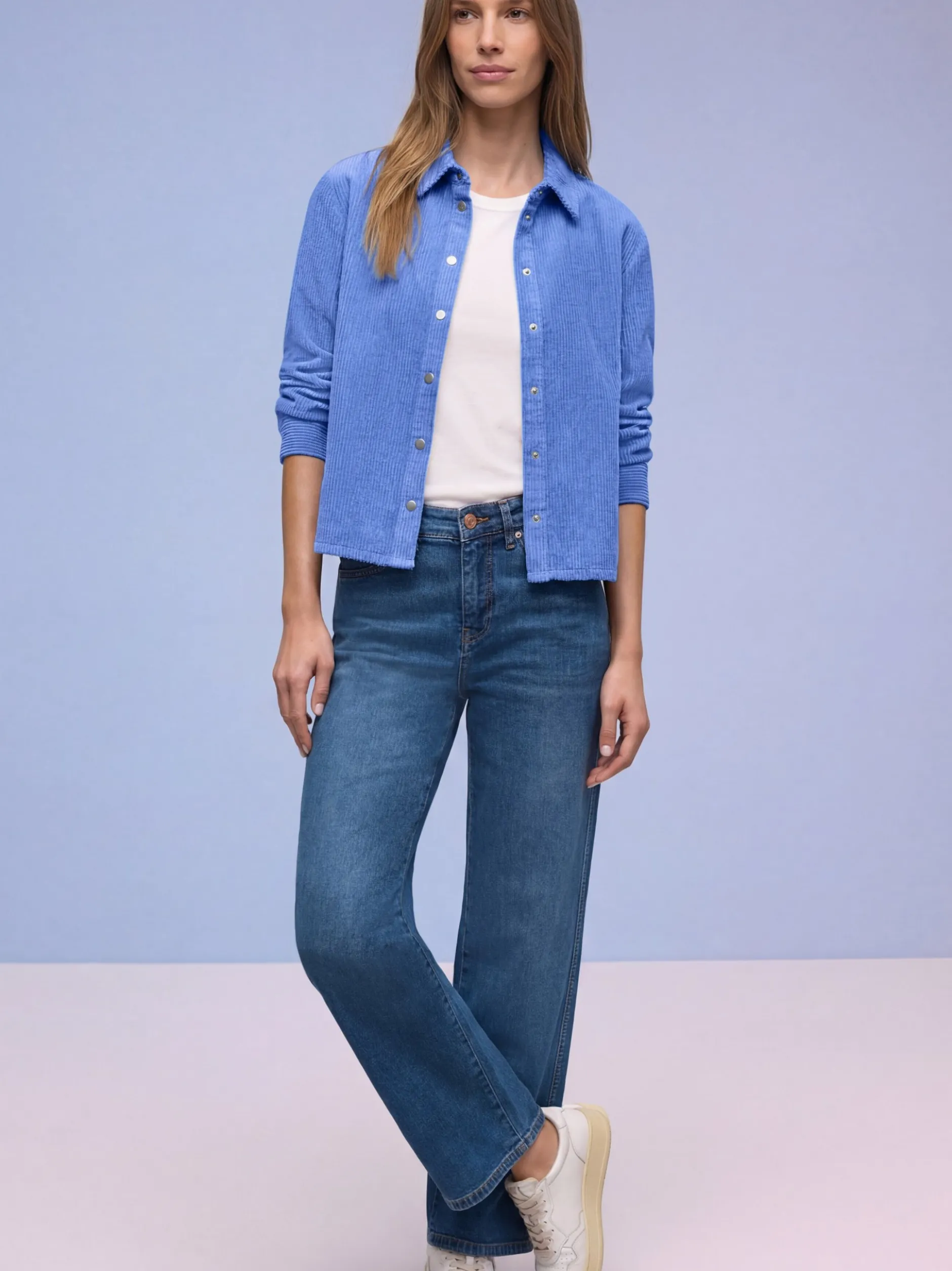 Street One Damen Cordbluse in blau - Ärmel: langarm