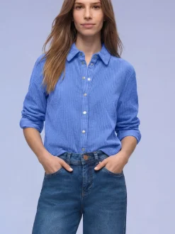 Street One Damen Cordbluse in blau - Ärmel: langarm
