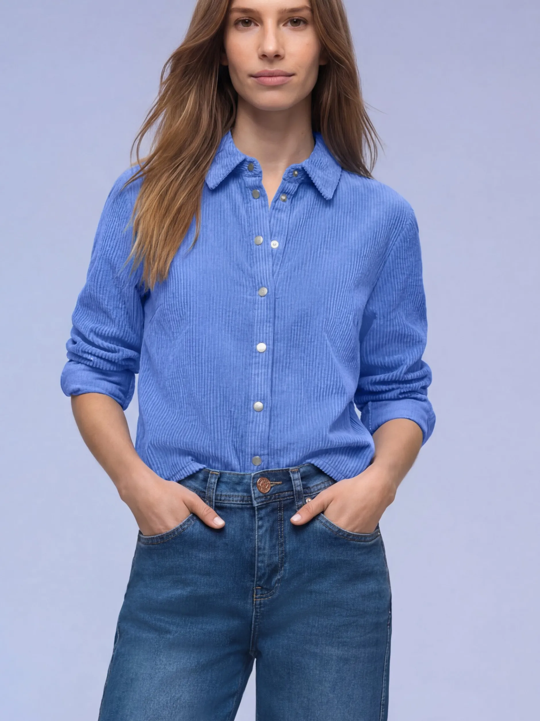 Street One Damen Cordbluse in blau - Ärmel: langarm