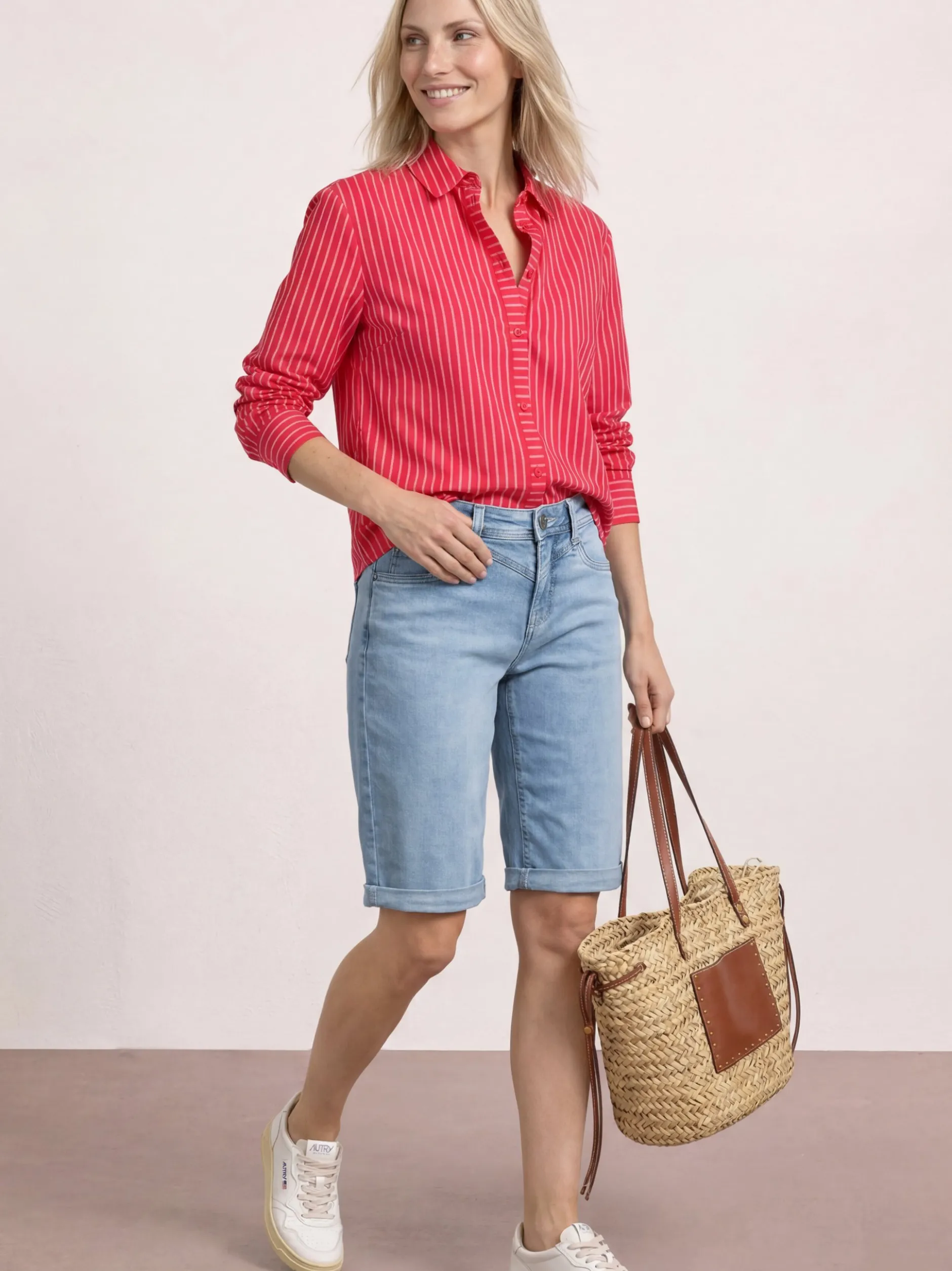 Street One Damen Jeans-Bermudas in light stone