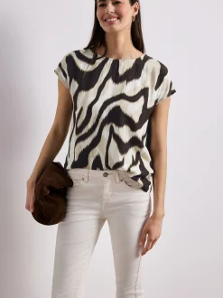 Street One Damen Shirt in beige schoko - Ärmel: kurzarm