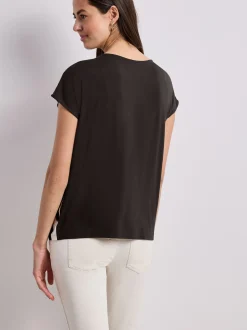 Street One Damen Shirt in beige schoko - Ärmel: kurzarm