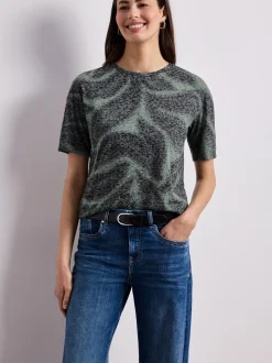 Street One Damen T-Shirt in grau lind - Ärmel: kurzarm