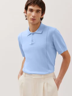 Studio Seidensticker Herren Strick Polo - Regular Fit in hellblau