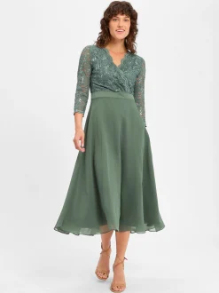 Swing Damen Abendkleid in oliv - Ärmel: 3/4 Arm