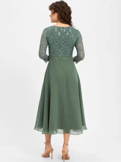 Swing Damen Abendkleid in oliv - Ärmel: 3/4 Arm