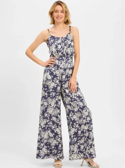 Swing Damen Jumpsuit in marine ecru - Ärmel: ohne Arm