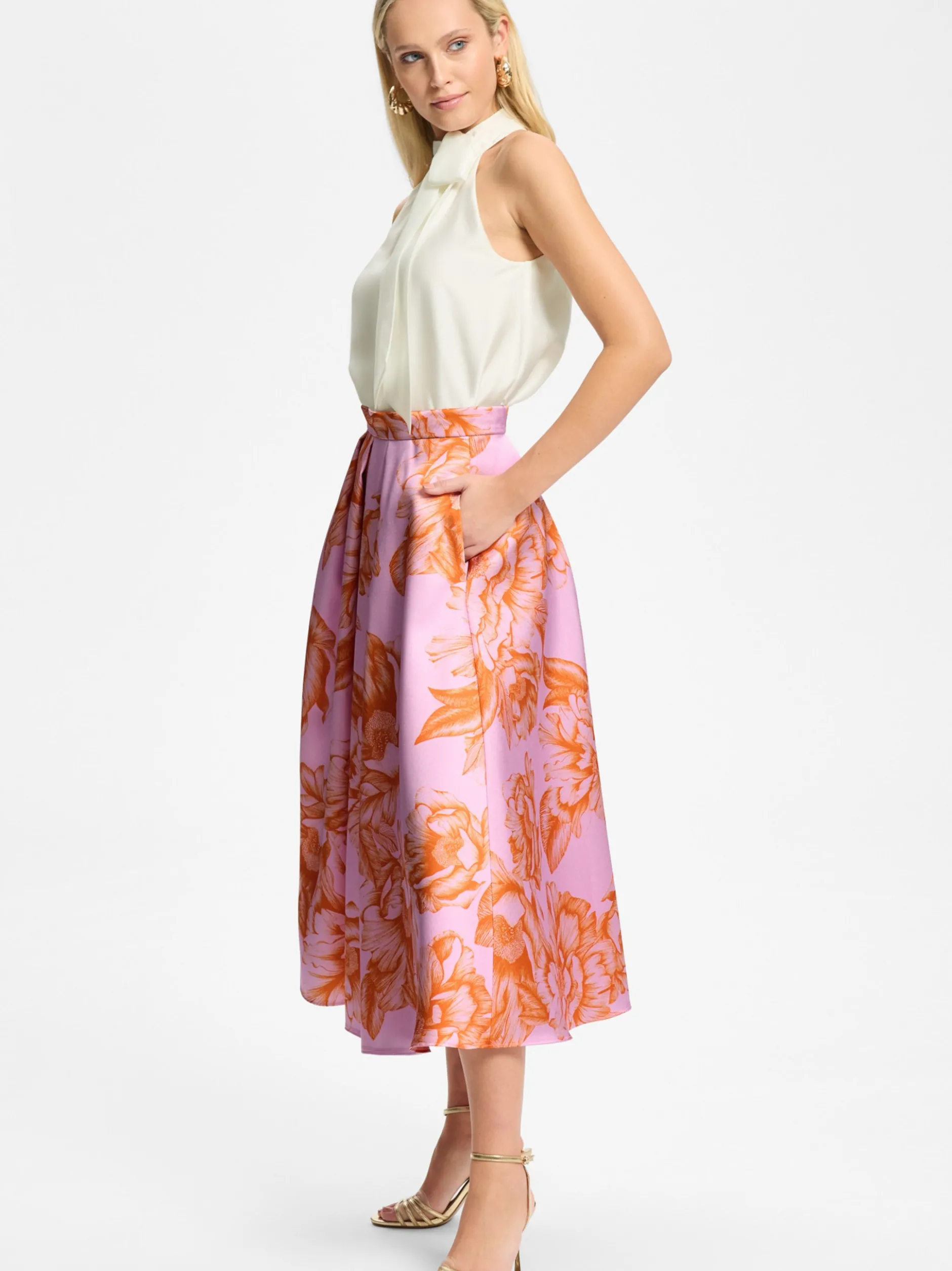 Swing Damen Midirock in rosa orange - Länge: midi