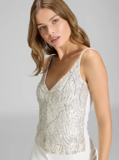 Swing Damen Pailletten-Top in silber beige