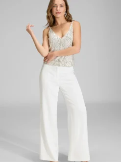 Swing Damen Pailletten-Top in silber beige
