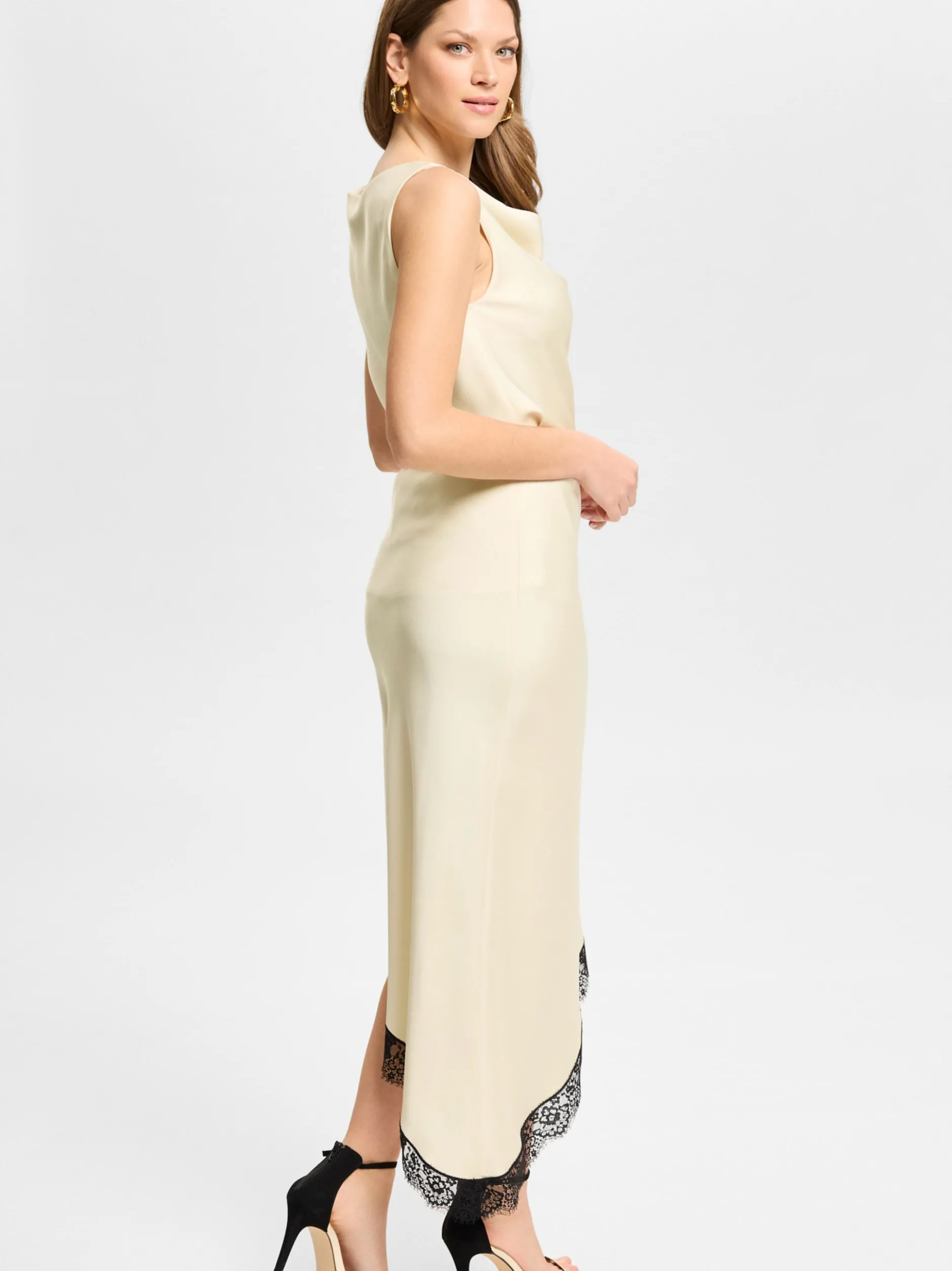 Swing Damen Satinrock in beige - Länge: midi