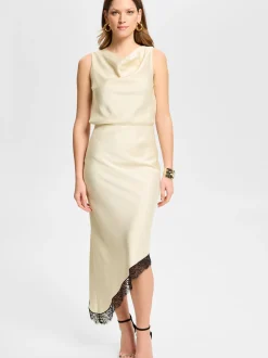 Swing Damen Satinrock in beige - Länge: midi