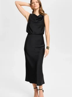 Swing Damen Satintop in schwarz - Ausschnitt: Wasserfall