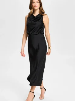 Swing Damen Satintop in schwarz - Ausschnitt: Wasserfall