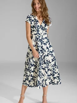 Swing Damen Sommerkleid in marine ecru - Länge: verkürzt