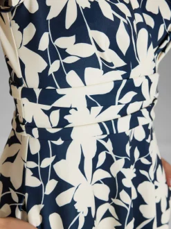 Swing Damen Sommerkleid in marine ecru - Länge: verkürzt