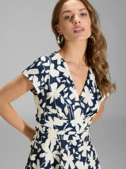 Swing Damen Sommerkleid in marine ecru - Länge: verkürzt