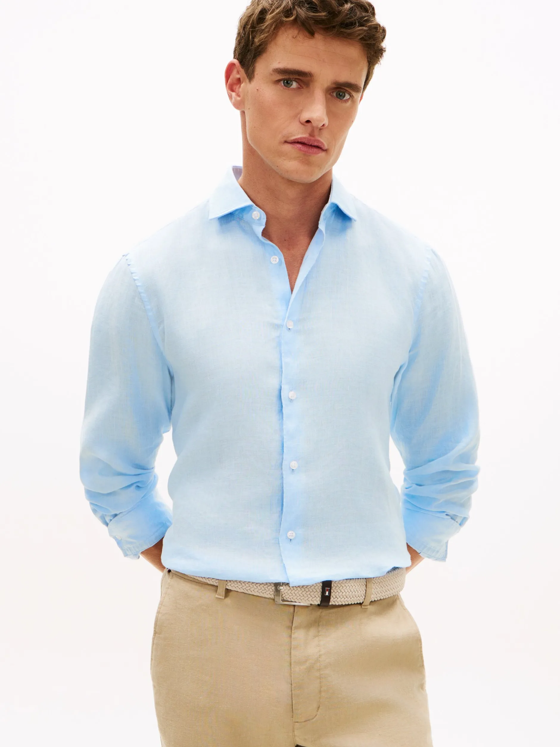 Tommy Hilfiger Tailored Herren Leinenhemd in hellblau