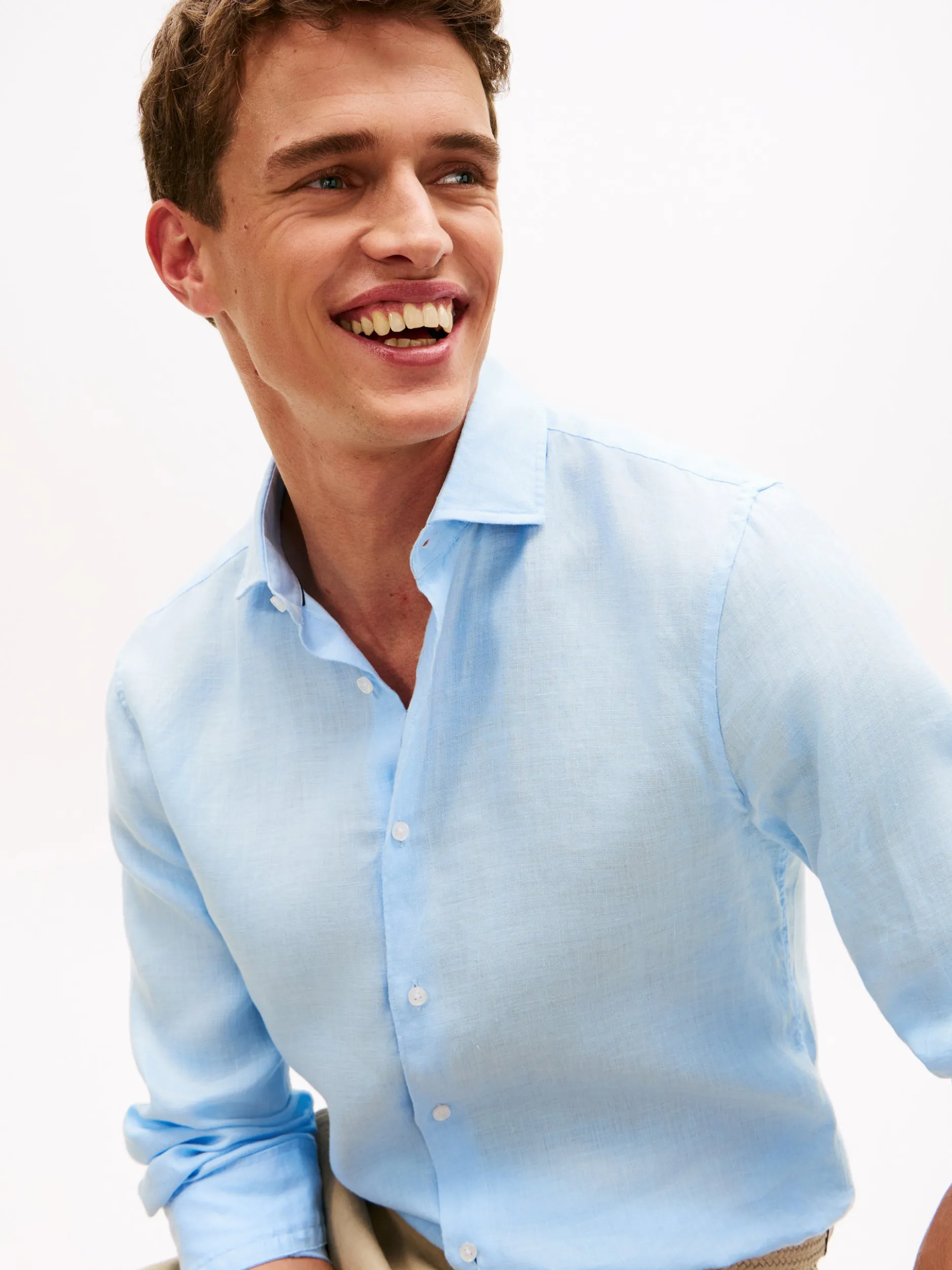 Tommy Hilfiger Tailored Herren Leinenhemd in hellblau